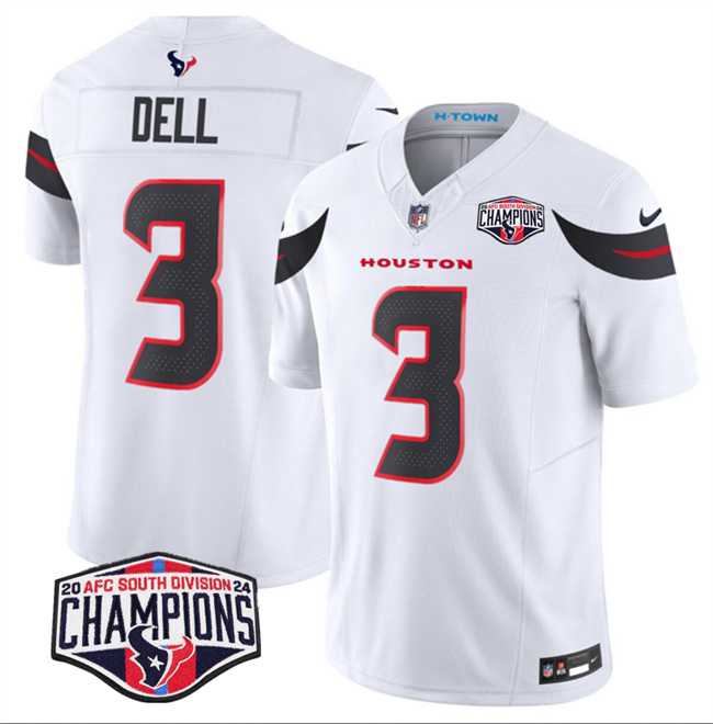 Men%27s Houston Texans #3 Tank Dell White F.U.S.E. 2024 AFC South Division Champions Vapor Limited Stitched Jersey